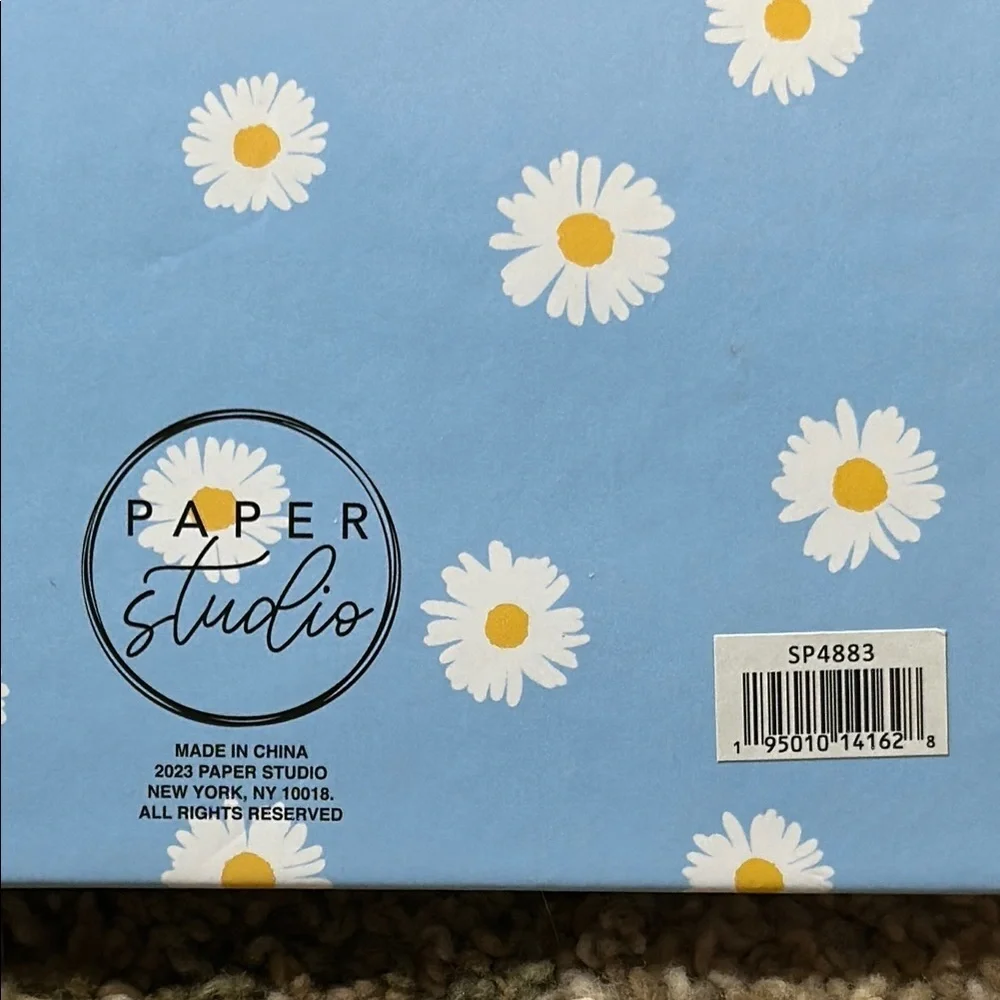 Paper Studio STAY POSITIVE Daisy Spiral Notebook Journal in Blue White Gold NWT